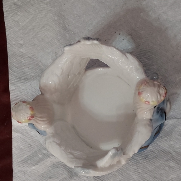 Twin Angels Pillar Candle Holder Dressed in Blue trimmed in Gilting Gold. - Picture 5 of 10